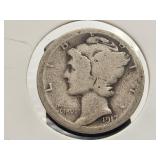 US Silver Mercury Dime 10c 1917S