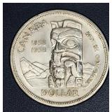 1958 1858 Canada Silver $1 Dollar BC