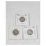 1968 1969 1970 5 Cents Uncirculated