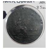 1852 Lower Canada 2 Sous Token