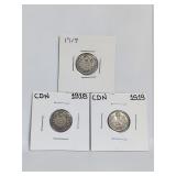 1917 1918 1919 10 Cents Silver Canada