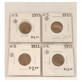 US Lincoln Wheat Cents 1909 to 1912