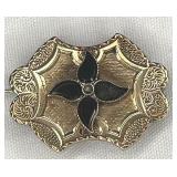 Mourning Pin Black Onyx Stones Seed pearl center