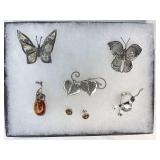 Amber Broach and earrings, Beau Sterling Cat