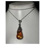 Sterling Silver Necklace with Amber