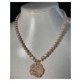 Rose Shell pendant with Watercrest pearls