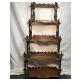 Walnut Victorian 5 tier Shelf hand cut details