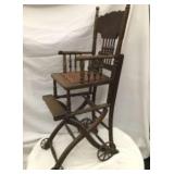 Antique Wood Convertible High Chair Stroller