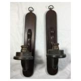 Vintage Dark Wood Sconces -Pair