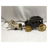 Vintage Cast Iron Horse Drawn Stagecoach