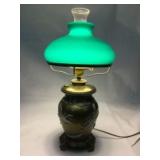 Vintage Crane Themed Lamp Green Glass Shade