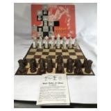 Sculptured Gothic Chess Board & Game Pieces