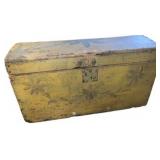 Hand-Painted Folk Art Dome-Top Wooden Trunk