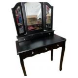 Black Painted Wood Tri-Fold Mirror Vanity