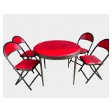 Mid-Century Modern Red Vinyl Folding Table & Chair