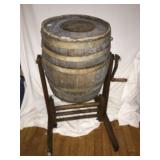 Wood Barrel Butter Churn on Stand