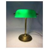 Vintage Bankers Lamp Emerald Green Glass Shade