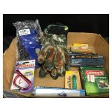 Camo gloves, flashlight, knives & misc