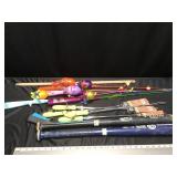 Kids fishing poles, bats and camping forks
