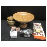 Wood bowl, wax warmer & Kitchen misc