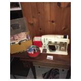 Singer Sewing Machine, Cabinet & Misc