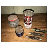 Vintage Bottles, Knives, Lead Sinkers