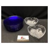 Blue Glassware Plates & Candy Dishes