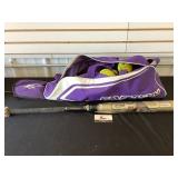 Bat bag, bat, and softballs