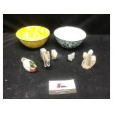 Enamel Bowls and Stone Figures