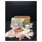 Hankies, Japan Glassware & Basket