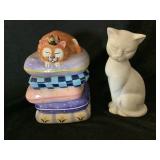 Ceramic Cat Treat Box & Cat Statue