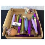 Spools of yarn, rolling pin, decor