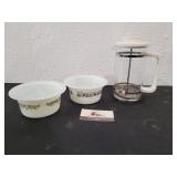 Pyrex Bowls and French Press
