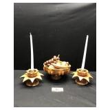 Wooden Centerpiece and Candlesticks
