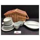 Russell Wright dishes and Basket