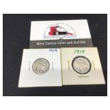 Two 1919 Buffalo Nickels