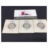 Three 1930 Buffalo Nickels