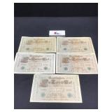 Five 1910 Germany 1,000 Mark Reichsbanknote