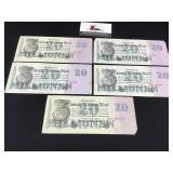 Five 1923 Germany 20 MIL Mark Reichsbanknote