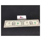 Two Consecutive Serial # 2003-A $2 Notes