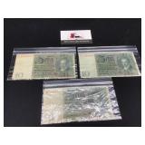 Three 1924, 1929 Germany 10 Reichsbanknotes