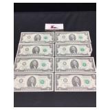 Eight 2017-A $2 Green Seals- Kansas City