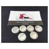 Group of 6 Silver Mercury & Roosevelt Dimes
