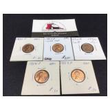 Five Nice Wheat Cents