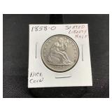 1858-O Seated Liberty Half