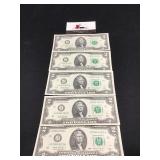 2017 $2 Bill- Consecutive Serial Numbers