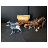 Plastic Horses & wooden Wagon