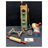 Tin Litho Walkie Talkie & Misc Toys