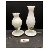Two Hobnail Milk Glass Lamps