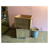 Wood boxes and bucket